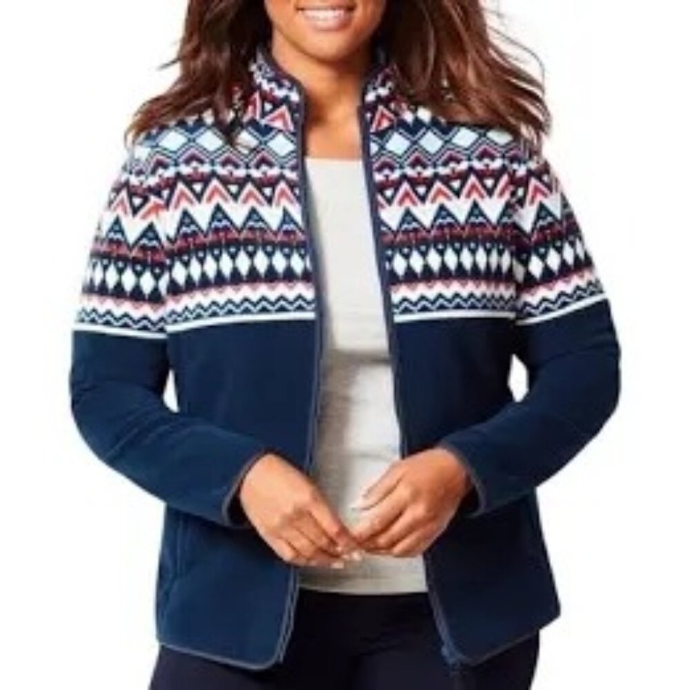 Talbots Fair Isle Fleece Full Zip Jacket Size XL‎ Petite